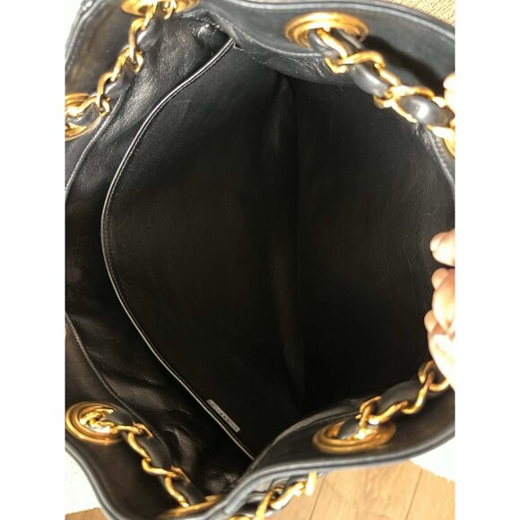 Authentic Vintage Chanel Bucket Bag Black Lambskin 24K Gold Hardware - Picture 6 of 13